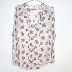 Free People Womens Size‎ XS Floral Blouse Ruffle V-Neck Cottagecore Long Sleeve